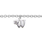 Girls Initial W - Sterling Silver Girls Initial Bracelet - Includes one Genuine Diamond Accented Initial W Charm - Add an optional engravable charm to personalize
