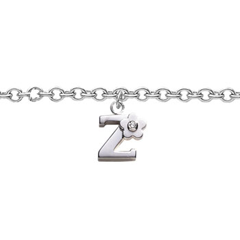 Girls Initial Z - Sterling Silver Girls Initial Bracelet - Includes one Genuine Diamond Accented Initial Z Charm - Add an optional engravable charm to personalize