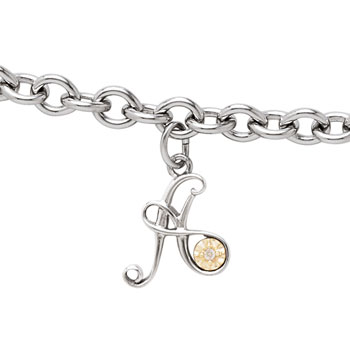 Initial Bracelet - Letter A - Sterling Silver / 14K Gold