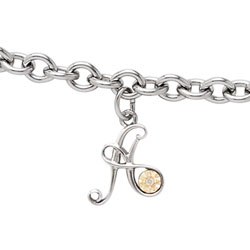 Initial Bracelet - Letter A - Sterling Silver / 14K Gold/
