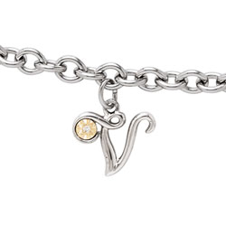 Initial Bracelet - Letter V - Sterling Silver / 14K Gold/
