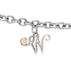 Initial Bracelet - Letter W - Sterling Silver / 14K Gold/