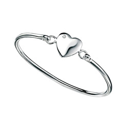 Kids Silver Heart Diamond Bangle Bracelet/