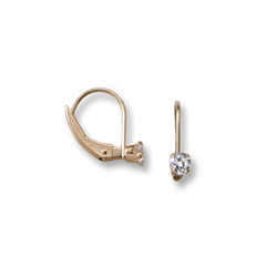 April Birthstone Diamond Synthetic (Cubic Zirconia) C.Z. Leverback Earrings for Girls - 14K Yellow Gold Leverback Earrings for Girls Age 6 years and up - BEST SELLER/