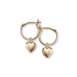 Gold Heart Hoop Earrings for Girls - 14K Yellow Gold Hoop Earrings for Girls Age 6 years and up - BEST SELLER/