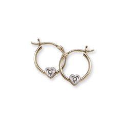 April Birthstone Genuine Diamond Heart Hoop Earrings for Girls - 14K Yellow Gold Hoop Earrings for Girls - Ages 6 and up - 0.02 ct. tw. Genuine Diamond Gemstone - BEST SELLER/