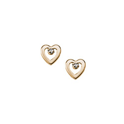 Girls Adorable Heart Diamond Earrings - .04 ct. tw. Diamond 14K Yellow Gold Screw Back Diamond Heart Earrings for Baby, Toddler, and Child - Safety threaded screw back post - BEST SELLER/