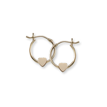 Gold Heart Hoop Earrings for Girls - 14K Yellow Gold Hoop Earrings for Girls Age 6 years and up - BEST SELLER