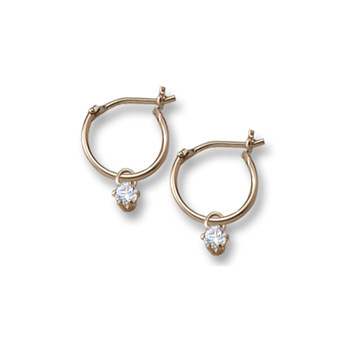 April Birthstone Diamond Synthetic (Cubic Zirconia) C.Z. Hoop Earrings for Girls - 14k Yellow Gold Hoop Earrings for Girls - Ages 6 and up