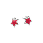 Adorable Red Star Diamond Earrings for Girls - High Polished Sterling Silver Enameled Star with Genuine Diamond - Push-Back Posts