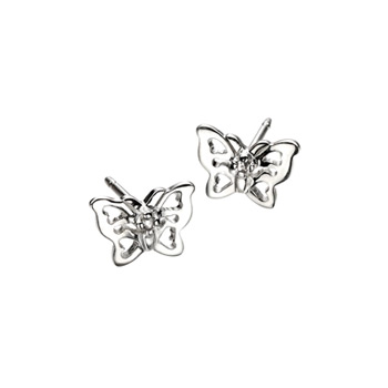 Adorable Silver Butterfly Diamond Earrings for Girls - High Polished Sterling Silver Butterfly with Genuine Diamond - Push-Back Posts - BEST SELLER