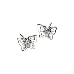 Adorable Silver Butterfly Diamond Earrings for Girls - High Polished Sterling Silver Butterfly with Genuine Diamond - Push-Back Posts - BEST SELLER/