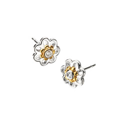 Adorable Tiny Daisy Diamond Earrings for Girls - High Polished Sterling Silver and Gold Plated with Genuine Diamond - Push-Back Posts/