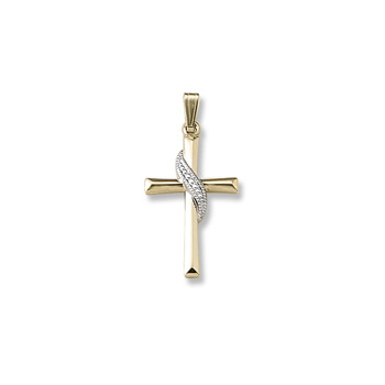 Heirloom Two-Tone Cross - Solid 14K Yellow Gold Two-Tone - 14K Yellow Gold 18" Chain Included