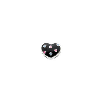 Black Polka Dotted Charm Bead - High-Polished Sterling Silver Rhodium - Add to a bracelet or necklace