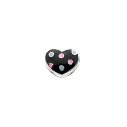 Black Polka Dotted Charm Bead - High-Polished Sterling Silver Rhodium - Add to a bracelet or necklace/