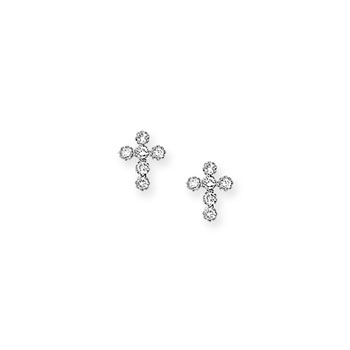 Christening Keepsakes™ - 14K White Gold Screw Back Cubic Zirconia (CZ) Cross Earrings for Girls - Safety threaded screw back post - BEST SELLER
