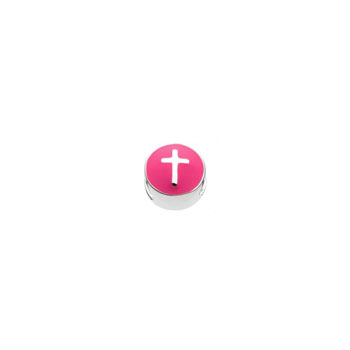 Fuchsia Cross Charm Bead - High-Polished Sterling Silver Rhodium - Add to a bracelet or necklace
