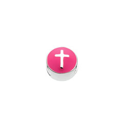 Fuchsia Cross Charm Bead - High-Polished Sterling Silver Rhodium - Add to a bracelet or necklace/