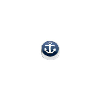 Navy Blue Anchor Charm Bead - High-Polished Sterling Silver Rhodium - Add to a bracelet or necklace