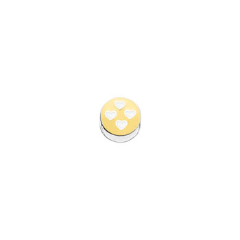 Yellow and White Four Heart Charm Bead - High-Polished Sterling Silver Rhodium - Add to a bracelet or necklace