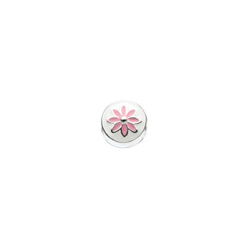White and Pink Flower Charm Bead - High-Polished Sterling Silver Rhodium - Add to a bracelet or necklace
