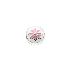 White and Pink Flower Charm Bead - High-Polished Sterling Silver Rhodium - Add to a bracelet or necklace/