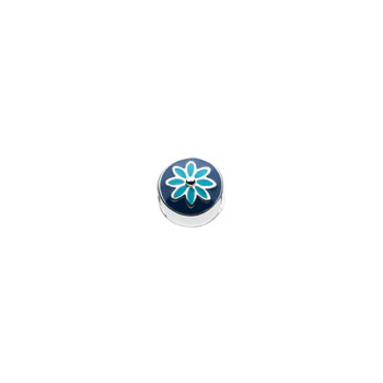 Blue Flower Charm Bead - High-Polished Sterling Silver Rhodium - Add to a bracelet or necklace
