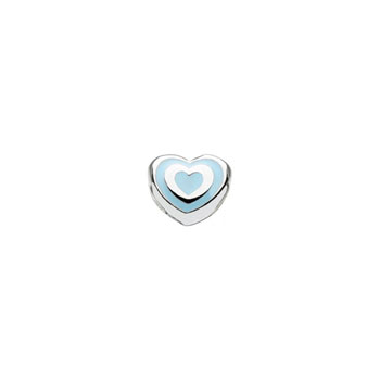 Blue Heart Charm Bead - High-Polished Sterling Silver Rhodium - Add to a bracelet or necklace