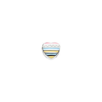 Pink, Blue, and Yellow Ice Cream Heart Charm Bead - High-Polished Sterling Silver Rhodium - Add to a bracelet or necklace