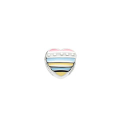 Pink, Blue, and Yellow Ice Cream Heart Charm Bead - High-Polished Sterling Silver Rhodium - Add to a bracelet or necklace/
