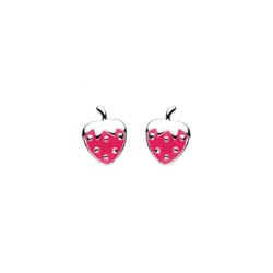 Adorable Little Girls Strawberry Earrings - Enameled Sterling Silver Rhodium Girls Earrings - Push-Back Posts - BEST SELLER/