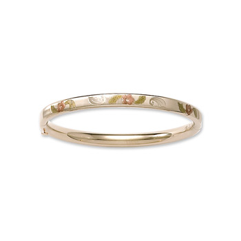 Fine Baby Bracelets - 14K Yellow Gold Baby, Toddler Tri-Color Floral Bangle Bracelet - Size 4.5" - BEST SELLER