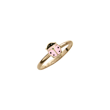 Little Girls Adorable Pink Ladybug Ring - 10K Yellow Gold Ladybug Ring - Size 3 1/2 - Perfect for Toddlers and Grade School Girls - BEST SELLER