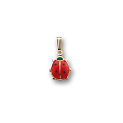 Little Girls Red Ladybug Necklace - 14K Yellow Gold - 15