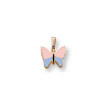 Pink and Blue Gold Butterfly Necklace for Girls - 14K Yellow Gold - 15" chain included