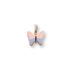 Pink and Blue Gold Butterfly Necklace for Girls - 14K Yellow Gold - 15