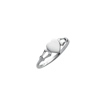 Little Girls Engravable Heart Signet Ring - Sterling Silver Rhodium - Size 4