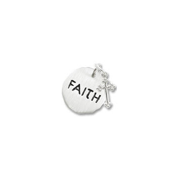 Rembrandt Sterling Silver Faith Charm with Cross Charm – Engravable on back - Add to a bracelet or necklace