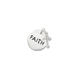 Rembrandt Sterling Silver Faith Charm with Cross Charm – Engravable on back - Add to a bracelet or necklace/
