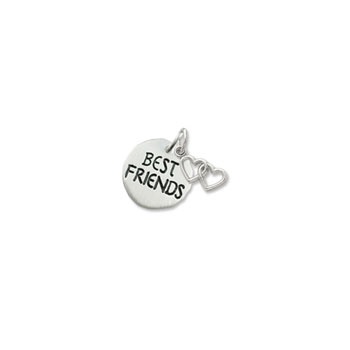 Engravable Best Friends Charm with Double Heart Charm – Sterling Silver Rhodium