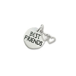 Engravable Best Friends Charm with Double Heart Charm – Sterling Silver Rhodium/