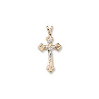Two-Tone Crucifix Confirmation Cross for Girls or Boys - 14K Yellow Gold Two-Tone - 14K Yellow Gold 18" Chain Included