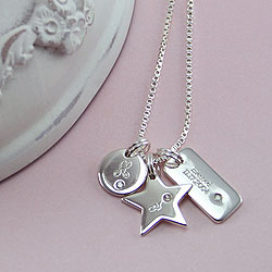 A Personalized Treasure™ - 92.5 Engravable Multi-Pendant Necklace with One-Point Diamonds