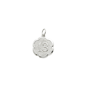 Age 13 Teen Years - Thirteenth Birthday Keepsake Charm - Sterling Silver Rhodium Small Round Rembrandt Charm – Engravable on back - Add to a bracelet or necklace