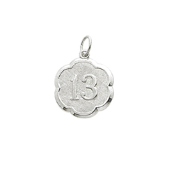 Age 13 Teen Years - Thirteenth Birthday Keepsake Charm - Sterling Silver Rhodium Small Round Rembrandt Charm – Engravable on back - Add to a bracelet or necklace/