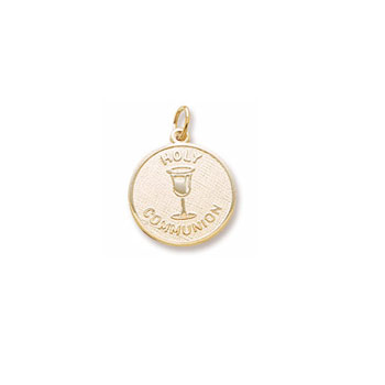 Keepsake Holy Communion Gifts - Rembrandt 14K Yellow Gold Holy Communion Charm (Medium) – Engravable on back - Add to a bracelet or necklace