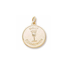 Keepsake Holy Communion Gifts - Rembrandt 14K Yellow Gold Holy Communion Charm (Medium) – Engravable on back - Add to a bracelet or necklace/