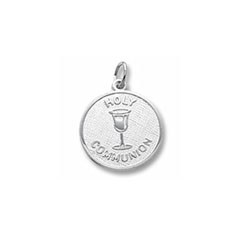 Keepsake Holy Communion Gifts - Rembrandt 14K White Gold Holy Communion Charm (Medium) – Engravable on back - Add to a bracelet or necklace/