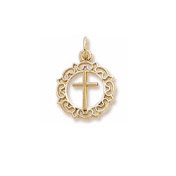 Rembrandt 14K Yellow Gold Round Decorative Cross Charm – Add to a bracelet or necklace/